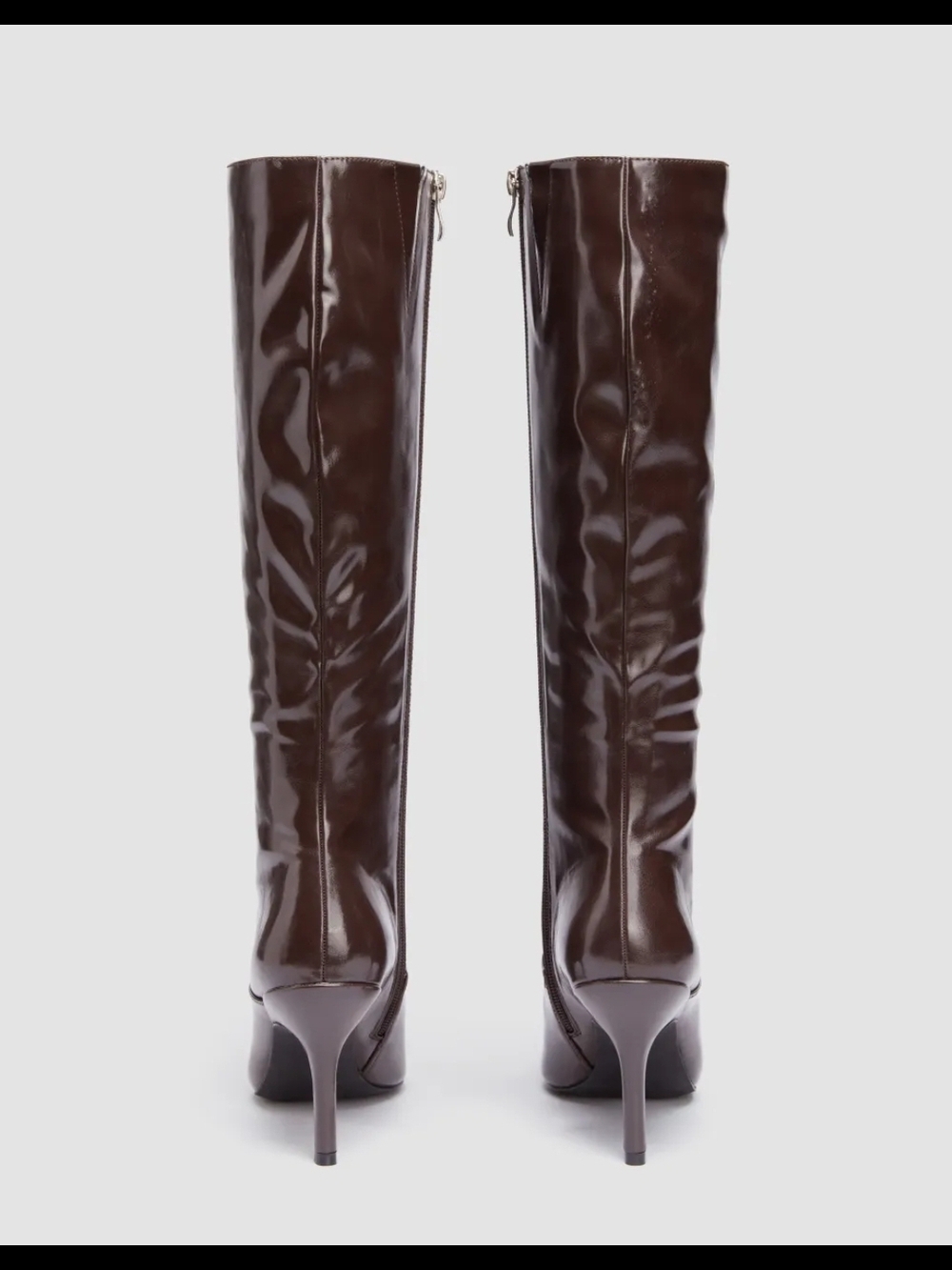 Classic Brown Knee-High Pointed-Toe Heeled Boots - Picture 2 of 14